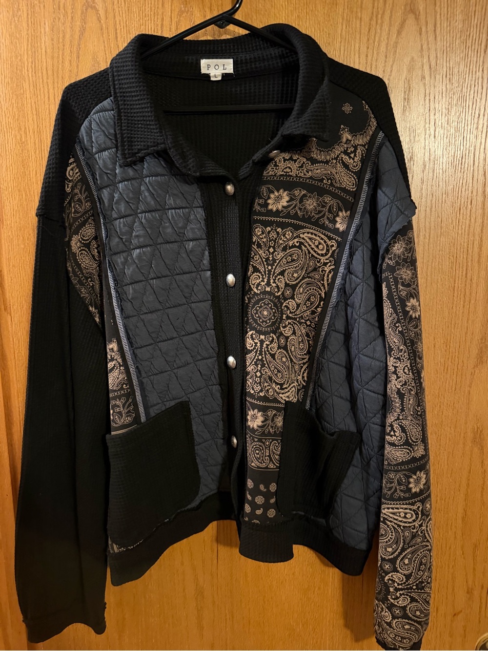 POL Quilted & Paisley Panel Women's Jacket - Black & cream